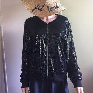 GOTTEX BLACK SEQUIN BOMBER JACKET NEW